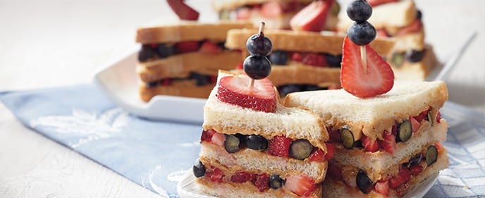 Peanut Butter, Blueberry, and Strawberry Sandwiches