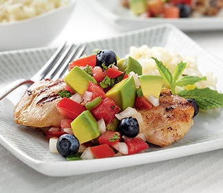 Grilled Chicken with
California Avocado Red, White and Blueberry Salsa