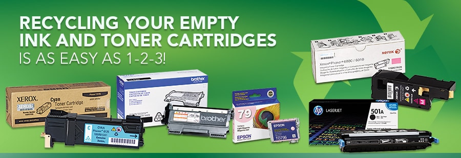 Recycling your Empty ink and toner cartridges is as easy as 1 - 2 - 3!